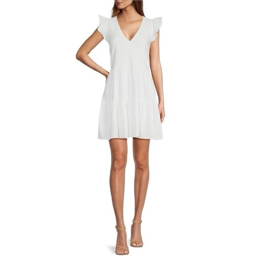 Antonio Melani White Linen Tiered Dress | NWT | XL | Cap Sleeve V-Neck Dress